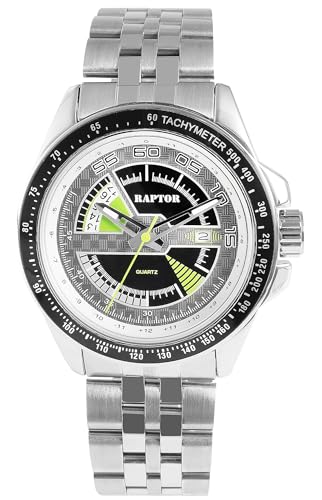 Raptor Elarian Herren-Uhr Edelstahl Faltschließe Datum Analog Quarz Geschenk Vatertag Weihnachten Geburtstag (silberfarbig schwarz) von Raptor