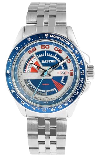 Raptor Elarian Herren-Uhr Edelstahl Faltschließe Datum Analog Quarz Geschenk Vatertag Weihnachten Geburtstag (silberfarbig blau) von Raptor