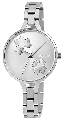 Raptor Fiona Damen-Uhr Edelstahl Clipverschluss Floral Flower Blume Analog RA10241 (silberfarbig) von Raptor