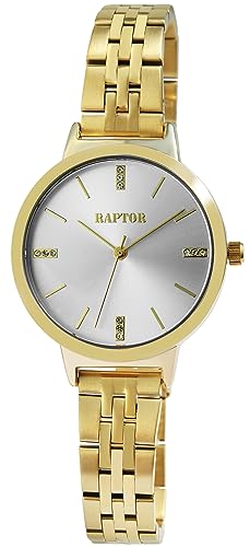 Raptor Fleur Damen-Uhr Edelstahl Faltschließe dezent modern Analog Quarz RA10229 (goldfarbig) von Raptor