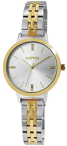 Raptor Fleur Damen-Uhr Edelstahl Faltschließe dezent modern Analog Quarz RA10229 (silberfarbig goldfarbig) von Raptor