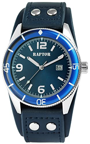 Raptor Gabin Herren-Uhr Datum Unterlegarmband Leder Analog Quarz RA20367 (blau) von Raptor