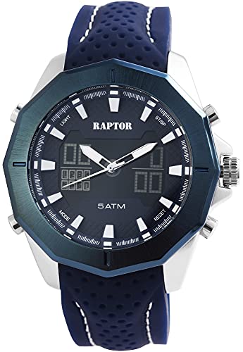 Raptor Hamabi Herren-Uhr Silikon Leuchtzeiger Stoppuhr Datum Analog Digital RA20328 (blau) von Raptor