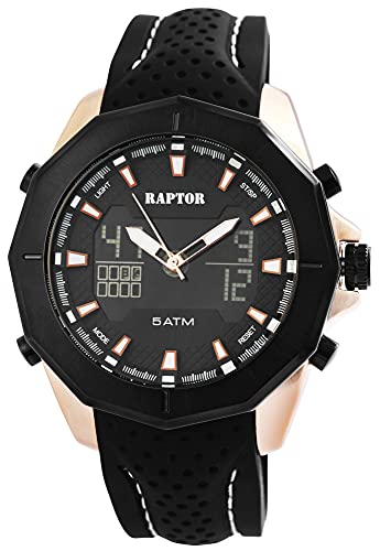 Raptor Hamabi Herren-Uhr Silikon Leuchtzeiger Stoppuhr Datum Analog Digital RA20328 (schwarz) von Raptor