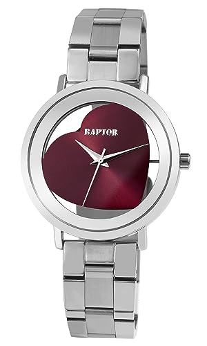 Raptor Hanna Damen-Uhr Edelstahl Gliederarmband Faltschließe Analog Quarz RA10233 (silberfarbig rot) von Raptor