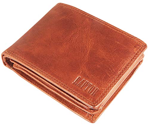 Raptor Herren-Geldbörse Echtleder Used Look Querformat braun 12x9cm RA40005 von Raptor