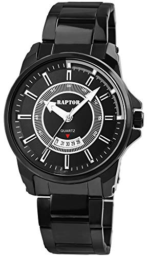 Raptor Herren-Uhr Armband Edelstahl Leuchtzeiger Datum Analog Quarz RA20249 (schwarz/schwarz) von Raptor