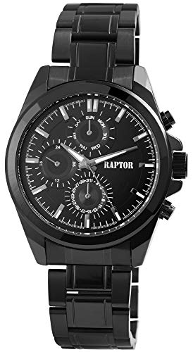 Raptor Herren-Uhr Armband Edelstahl Leuchtzeiger Elegant Analog Quarz RA20219 (schwarz/schwarz) von Raptor