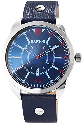 Raptor Herren-Uhr Echt Leder Armband Datum Leuchtende Zeiger Analog Quarz RA20283 (blau/blau) von Raptor