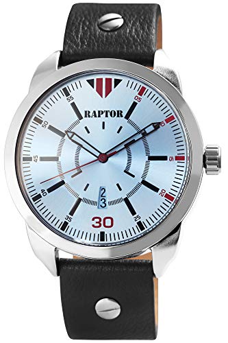 Raptor Herren-Uhr Echt Leder Armband Datum Leuchtende Zeiger Analog Quarz RA20283 (schwarz/silberfarbig) von Raptor