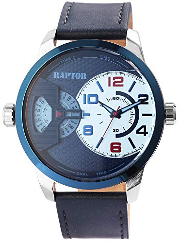 Raptor Herren-Uhr Echt Leder Armband Dual Time Leuchtzeiger Analog Quarz RA20289 von Raptor