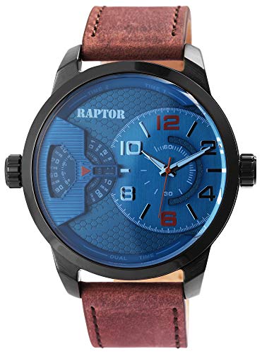 Raptor Herren-Uhr Echt Leder Armband Dual Time Leuchtzeiger Analog Quarz RA20289 von Raptor