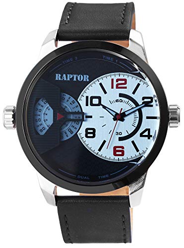 Raptor Herren-Uhr Echt Leder Armband Dual Time Leuchtzeiger Analog Quarz RA20289 von Raptor