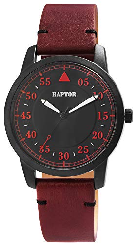 Raptor Herren-Uhr Echt Leder Armband Leuchtende Zeiger Analog Quarz RA20284 (Bordeaux rot/schwarz) von Raptor