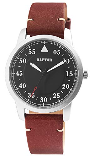 Raptor Herren-Uhr Echt Leder Armband Leuchtende Zeiger Analog Quarz RA20284 (braun/anthrazit) von Raptor