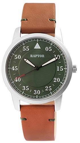 Raptor Herren-Uhr Echt Leder Armband Leuchtende Zeiger Analog Quarz RA20284 (braun/grün) von Raptor