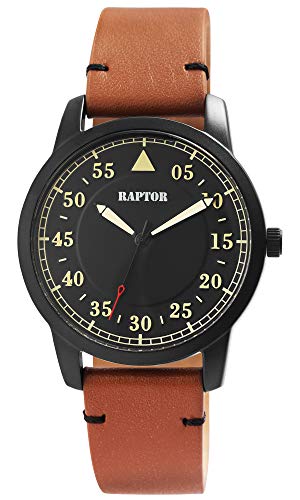 Raptor Herren-Uhr Echt Leder Armband Leuchtende Zeiger Analog Quarz RA20284 (braun/schwarz) von Raptor