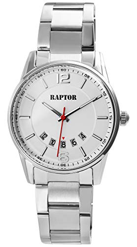Raptor Herren-Uhr Edelstahl Armband Faltschließe Datum Analog Quarz RA20291 (Silberfarbig/Weiß) von Raptor