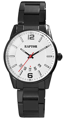 Raptor Herren-Uhr Edelstahl Armband Faltschließe Datum Analog Quarz RA20291 (schwarz/weiß) von Raptor