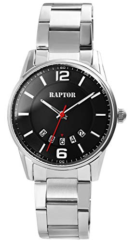 Raptor Herren-Uhr Edelstahl Armband Faltschließe Datum Analog Quarz RA20291 (silberfarbig/schwarz) von Raptor