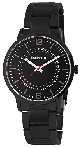 Raptor Herren-Uhr Edelstahl Gliederarmband Leuchtende Zeiger Analog Quarz RA20298 (schwarz/schwarz) von Raptor