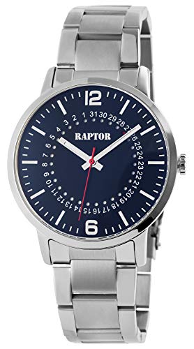 Raptor Herren-Uhr Edelstahl Gliederarmband Leuchtende Zeiger Analog Quarz RA20298 (silberfarbig/dunkelblau) von Raptor