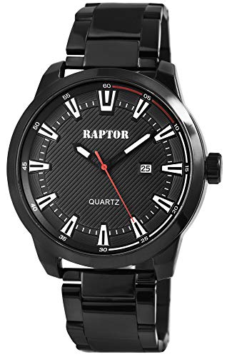 Raptor Herren-Uhr Edelstahl Gliederband Leuchtzeiger Datum Analog Quarz RA20250 (schwarz) von Raptor