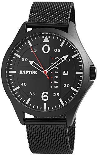 Raptor Herren-Uhr Edelstahl Milanaiseband Leuchtzeiger Datum Analog Quarz RA20265 (schwarz/schwarz) von Raptor