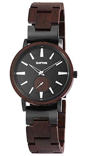 Raptor Herren-Uhr Holz Edelstahl Leuchtzeiger Leuchtindex Analog Quarz RA20331 (Leadwood/Edelstahl schwarz) von Raptor