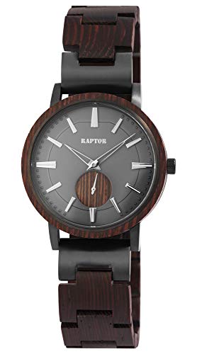 Raptor Herren-Uhr Holz Edelstahl Leuchtzeiger Leuchtindex Analog Quarz RA20331 (Wenge Holz/Edelstahl schwarz) von Raptor