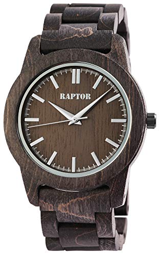 Raptor Herren-Uhr Holzuhr Natur Faltschließe Analog Quarz RA20323 (anthrazit/Ahornholz) von Raptor