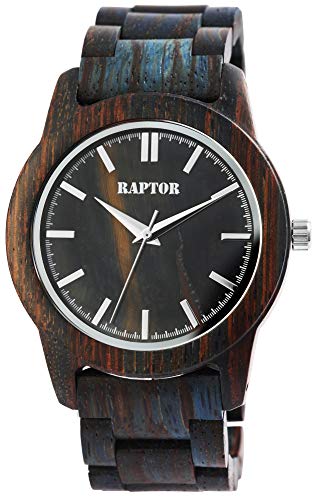 Raptor Herren-Uhr Holzuhr Natur Faltschließe Analog Quarz RA20323 (blau/Eichenholz) von Raptor