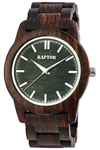 Raptor Herren-Uhr Holzuhr Natur Faltschließe Analog Quarz RA20323 (grün/Eichenholz) von Raptor