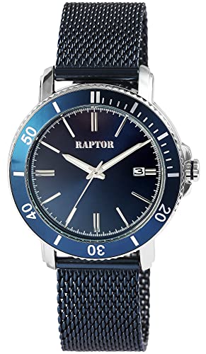 Raptor Herren-Uhr Nadim Edelstahl Meshband Datum Analog Quarz RA20341 (blau silberfarbig) von Raptor
