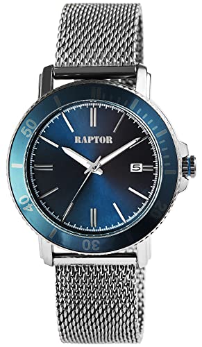 Raptor Herren-Uhr Nadim Edelstahl Meshband Datum Analog Quarz RA20341 (silberfarbig blau) von Raptor