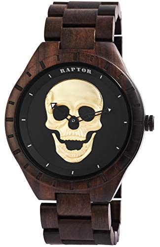Raptor Herren-Uhr Sandelholz Totenkopf Leuchtzeiger Analog Quarz RA20300 (Sandelholz/schwarz) von Raptor