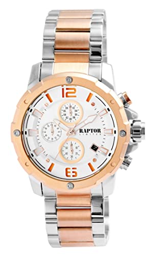 Raptor Limited Herren-Uhr Soheil Edelstahl Chronograph Datum Analog Quarz RA20347 (silberfarbig roségoldfarbig) von Raptor