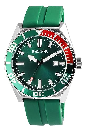 Raptor Jett Herren-Uhr Silikon drehbare Lünette 5 Bar Leuchtzeiger Datum RA20379 (grün) von Raptor