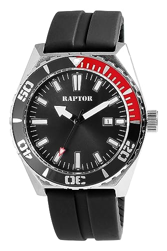 Raptor Jett Herren-Uhr Silikon drehbare Lünette 5 Bar Leuchtzeiger Datum RA20379 (schwarz) von Raptor