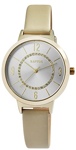 Raptor Lieke Damen-Uhr Leder Similistein Dornschließe Analog Quarz RA10228 (beige) von Raptor