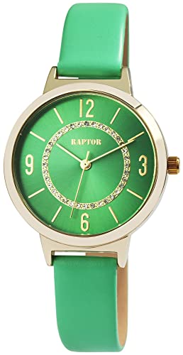 Raptor Lieke Damen-Uhr Leder Similistein Dornschließe Analog Quarz RA10228 (hellgrün) von Raptor