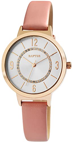 Raptor Lieke Damen-Uhr Leder Similistein Dornschließe Analog Quarz RA10228 (rosa) von Raptor