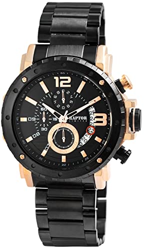 Raptor Limited Herren-Uhr Alan Edelstahl Chronograph Datum Analog Quarz RA20352 (schwarz roségoldfarbig) von Raptor