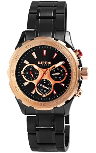 Raptor Limited Herren-Uhr Amir Edelstahl Multifunktion Analog Quarz RA20344 (schwarz roségoldfarbig) von Raptor