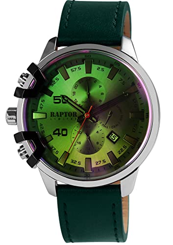 Raptor Limited Herren-Uhr Arve Leder Multifunktion Datum Analog Quarz RA20363 (grün) von Raptor