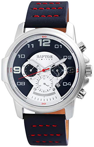 Raptor Limited Herren-Uhr Echt Leder Chronograph Leuchtzeiger Analog Quarz RA20281 (dunkelblau) von Raptor