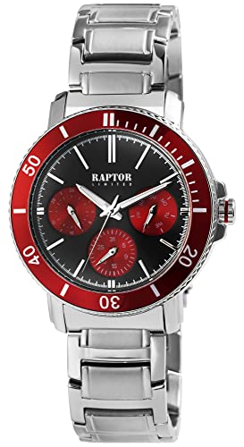 Raptor Limited Herren-Uhr Lukmann Edelstahl Multifunktion Analog Quarz RA20343 (silberfarbig rot) von Raptor