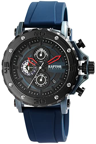 Raptor Limited Herren-Uhr Raman Silikon Chronograph Datum Analog Quarz RA20349 (blau) von Raptor
