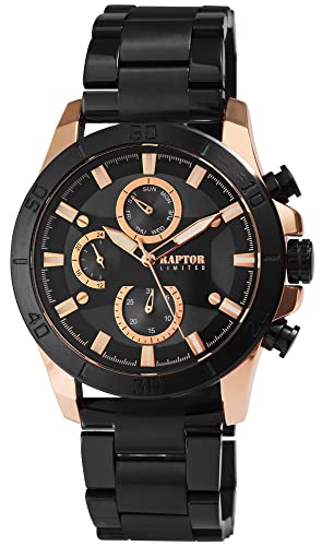 Raptor Limited Theo Herren-Uhr Edelstahl Multifunktion Analog Quarz RA20358 (schwarz roségoldfarbig) von Raptor