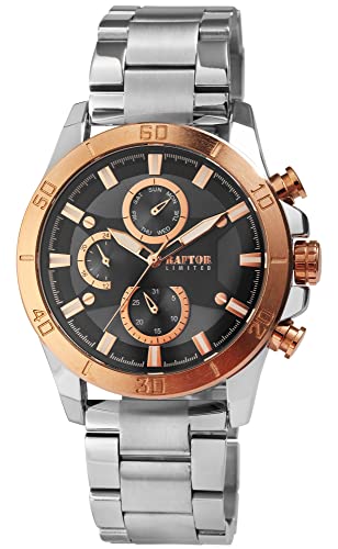 Raptor Limited Theo Herren-Uhr Edelstahl Multifunktion Analog Quarz RA20358 (silberfarbig grau roségoldfarbig) von Raptor